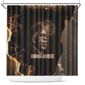 Chinua Achebe Shower Curtain with Sepia Portrait, Lion Historians Quote and Vintage African Map - African Pride