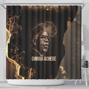 Chinua Achebe Shower Curtain with Sepia Portrait, Lion Historians Quote and Vintage African Map - African Pride
