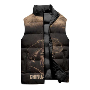 Chinua Achebe Sleeveless Puffer Jacket with Sepia Portrait, Lion Historians Quote and Vintage African Map - African Pride