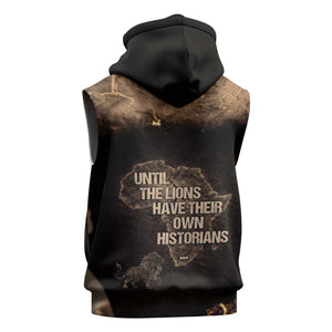 Chinua Achebe Sleeveless Zip Hoodie with Sepia Portrait, Lion Historians Quote and Vintage African Map - African Pride
