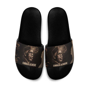 Chinua Achebe Slide Sandals with Sepia Portrait, Lion Historians Quote and Vintage African Map - African Pride