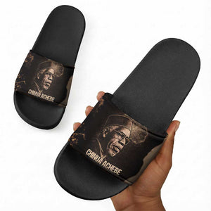 Chinua Achebe Slide Sandals with Sepia Portrait, Lion Historians Quote and Vintage African Map - African Pride