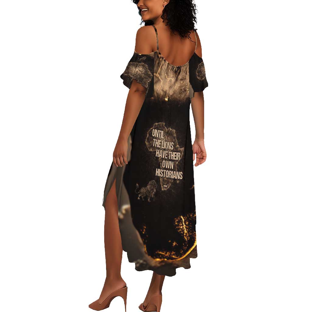Chinua Achebe Summer Maxi Dress with Sepia Portrait, Lion Historians Quote and Vintage African Map - African Pride