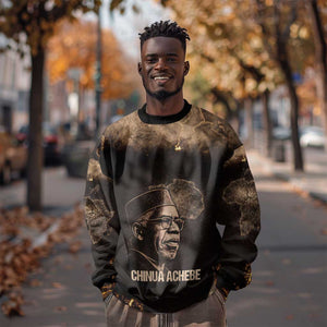 Chinua Achebe Sweatshirt with Sepia Portrait, Lion Historians Quote and Vintage African Map - African Pride