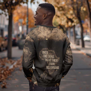 Chinua Achebe Sweatshirt with Sepia Portrait, Lion Historians Quote and Vintage African Map - African Pride