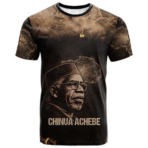 Chinua Achebe T shirt with Sepia Portrait, Lion Historians Quote and Vintage African Map - African Pride