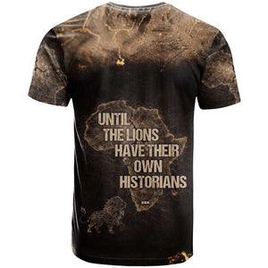Chinua Achebe T shirt with Sepia Portrait, Lion Historians Quote and Vintage African Map - African Pride