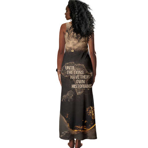 Chinua Achebe Tank Maxi Dress with Sepia Portrait, Lion Historians Quote and Vintage African Map - African Pride