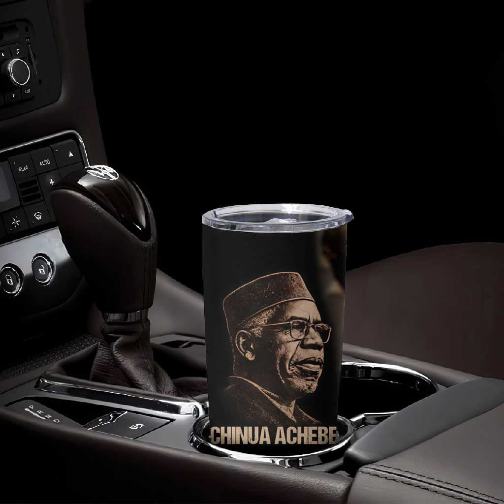 Chinua Achebe Tumbler Cup with Sepia Portrait, Lion Historians Quote and Vintage African Map - African Pride