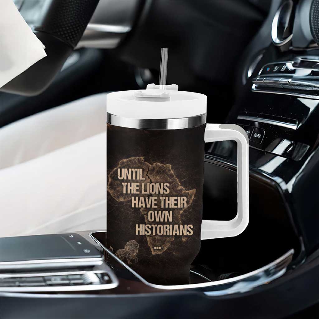 Chinua Achebe Tumbler With Handle with Sepia Portrait, Lion Historians Quote and Vintage African Map - African Pride