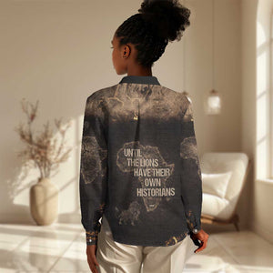 Chinua Achebe Women Casual Shirt with Sepia Portrait, Lion Historians Quote and Vintage African Map - African Pride