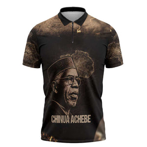 Chinua Achebe Zipper Polo Shirt with Sepia Portrait, Lion Historians Quote and Vintage African Map - African Pride