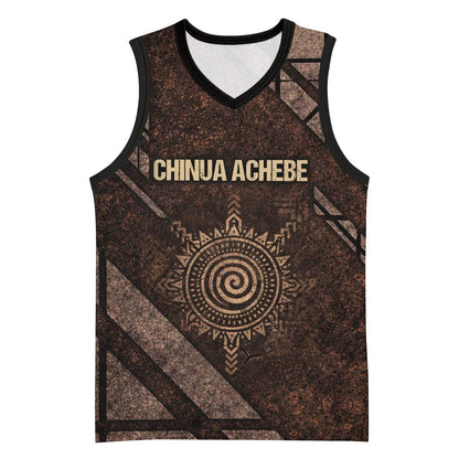 Chinua Achebe Basketball Jersey with Tribal Symbol Design, The Storyteller Quote and Africa Wrote Back - African Pride
