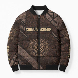 Chinua Achebe Bomber Puffer Jacket with Tribal Symbol Design, The Storyteller Quote and Africa Wrote Back - African Pride