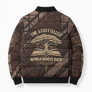Chinua Achebe Bomber Puffer Jacket with Tribal Symbol Design, The Storyteller Quote and Africa Wrote Back - African Pride