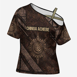 Chinua Achebe Cross Shoulder Shirt with Tribal Symbol Design, The Storyteller Quote and Africa Wrote Back - African Pride