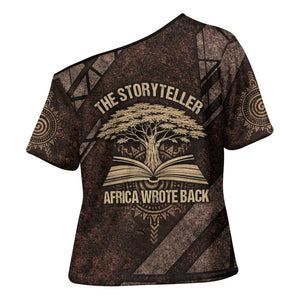 Chinua Achebe Cross Shoulder Shirt with Tribal Symbol Design, The Storyteller Quote and Africa Wrote Back - African Pride
