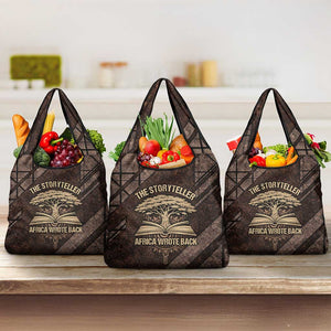 Chinua Achebe Grocery Bag with Tribal Symbol Design, The Storyteller Quote and Africa Wrote Back - African Pride