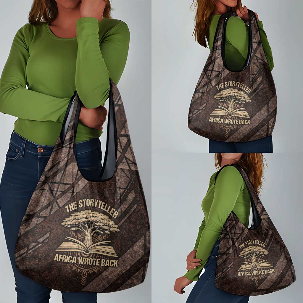 Chinua Achebe Grocery Bag with Tribal Symbol Design, The Storyteller Quote and Africa Wrote Back - African Pride