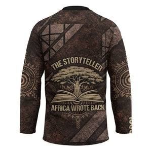 Chinua Achebe Hockey Jersey with Tribal Symbol Design, The Storyteller Quote and Africa Wrote Back - African Pride