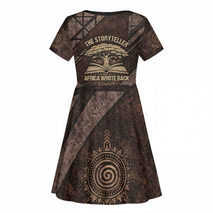 Chinua Achebe Kid Short Sleeve Dress with Tribal Symbol Design, The Storyteller Quote and Africa Wrote Back - African Pride