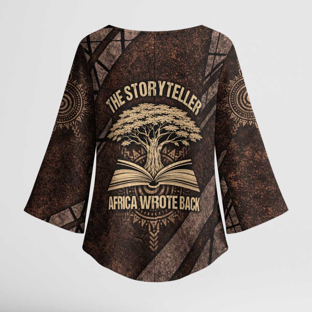 Chinua Achebe Kimono Sleeve Blouse with Tribal Symbol Design, The Storyteller Quote and Africa Wrote Back - African Pride