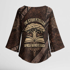 Chinua Achebe Kimono Sleeve Blouse with Tribal Symbol Design, The Storyteller Quote and Africa Wrote Back - African Pride