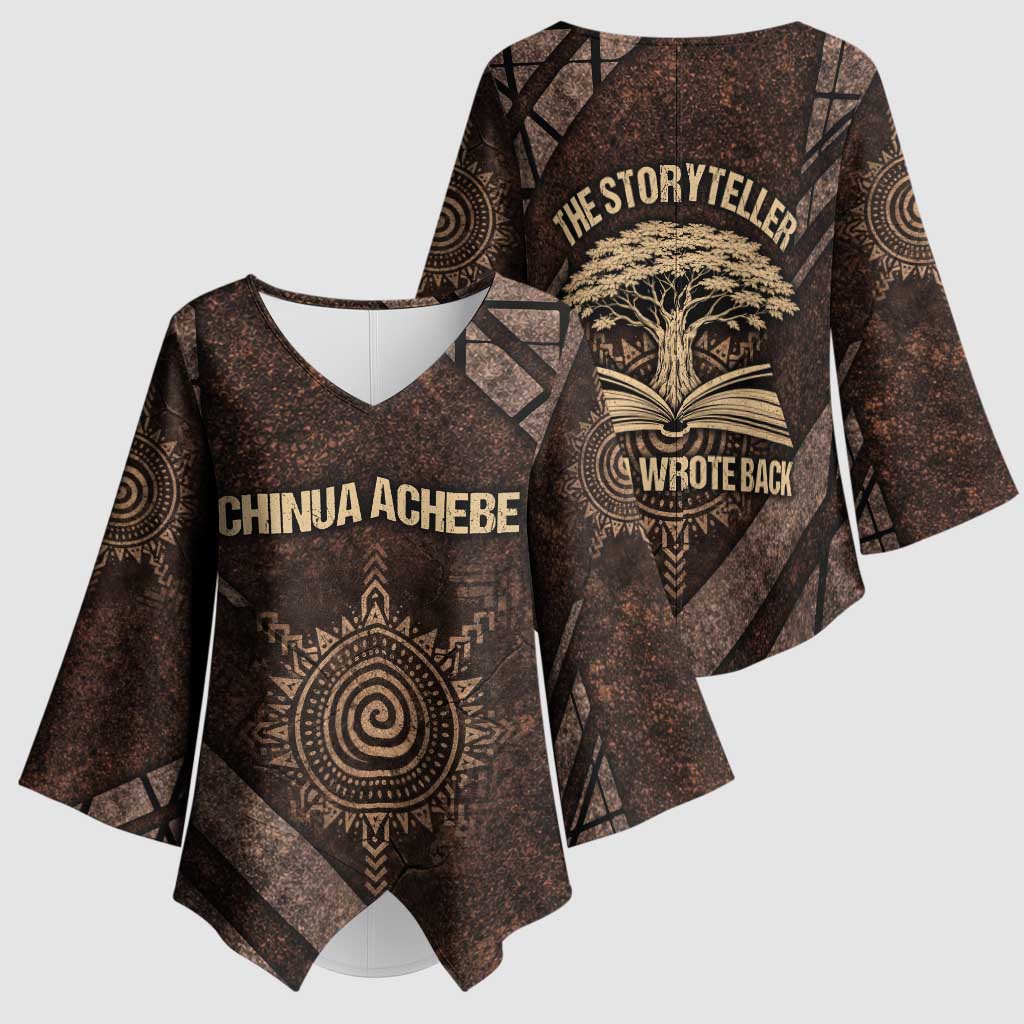 Chinua Achebe Kimono Sleeve Blouse with Tribal Symbol Design, The Storyteller Quote and Africa Wrote Back - African Pride