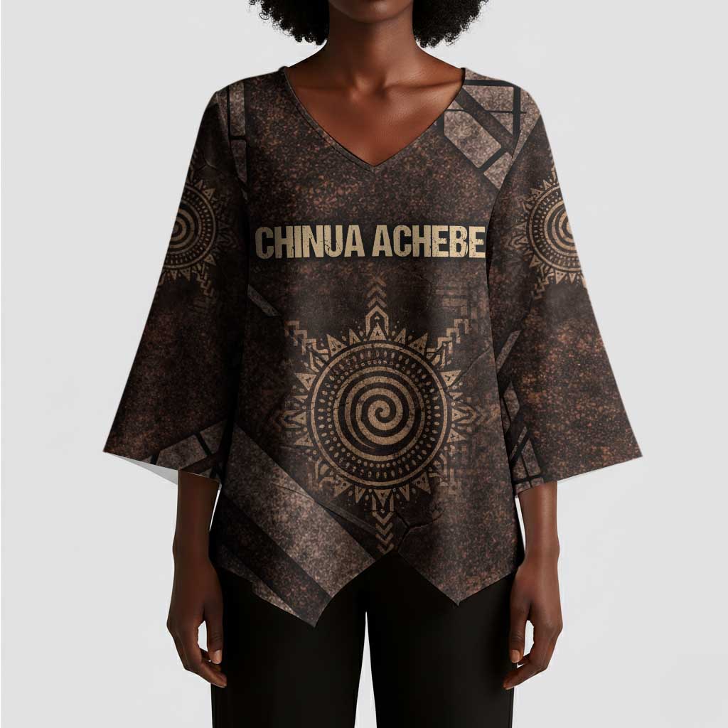 Chinua Achebe Kimono Sleeve Blouse with Tribal Symbol Design, The Storyteller Quote and Africa Wrote Back - African Pride