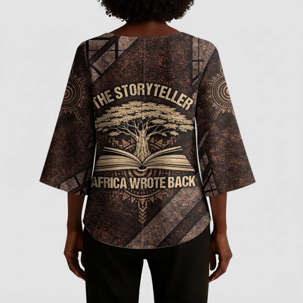 Chinua Achebe Kimono Sleeve Blouse with Tribal Symbol Design, The Storyteller Quote and Africa Wrote Back - African Pride