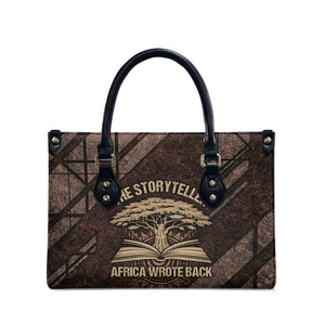 Chinua Achebe Leather Bag with Tribal Symbol Design, The Storyteller Quote and Africa Wrote Back - African Pride