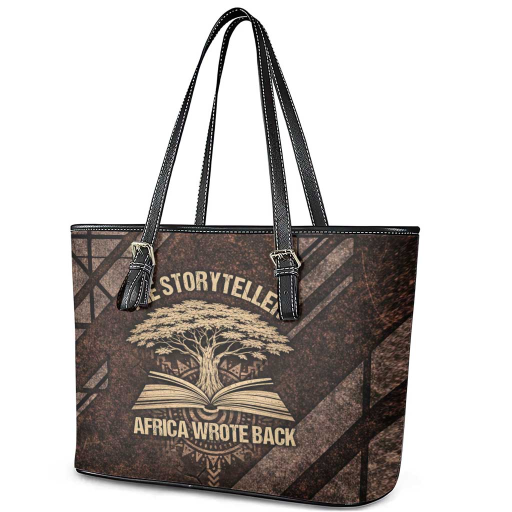 Chinua Achebe Leather Tote Bag with Tribal Symbol Design, The Storyteller Quote and Africa Wrote Back - African Pride