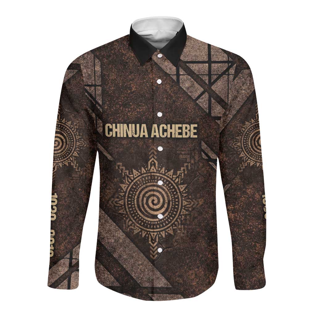 Chinua Achebe Long Sleeve Button Shirt with Tribal Symbol Design, The Storyteller Quote and Africa Wrote Back - African Pride