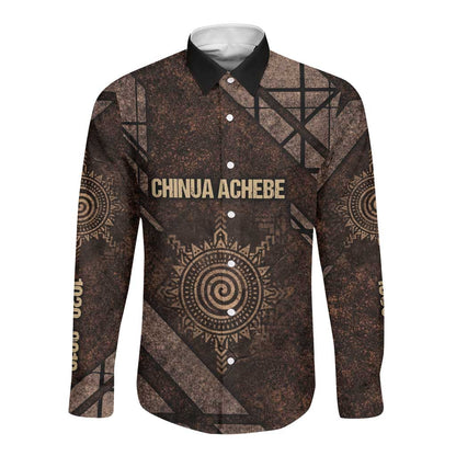 Chinua Achebe Long Sleeve Button Shirt with Tribal Symbol Design, The Storyteller Quote and Africa Wrote Back - African Pride