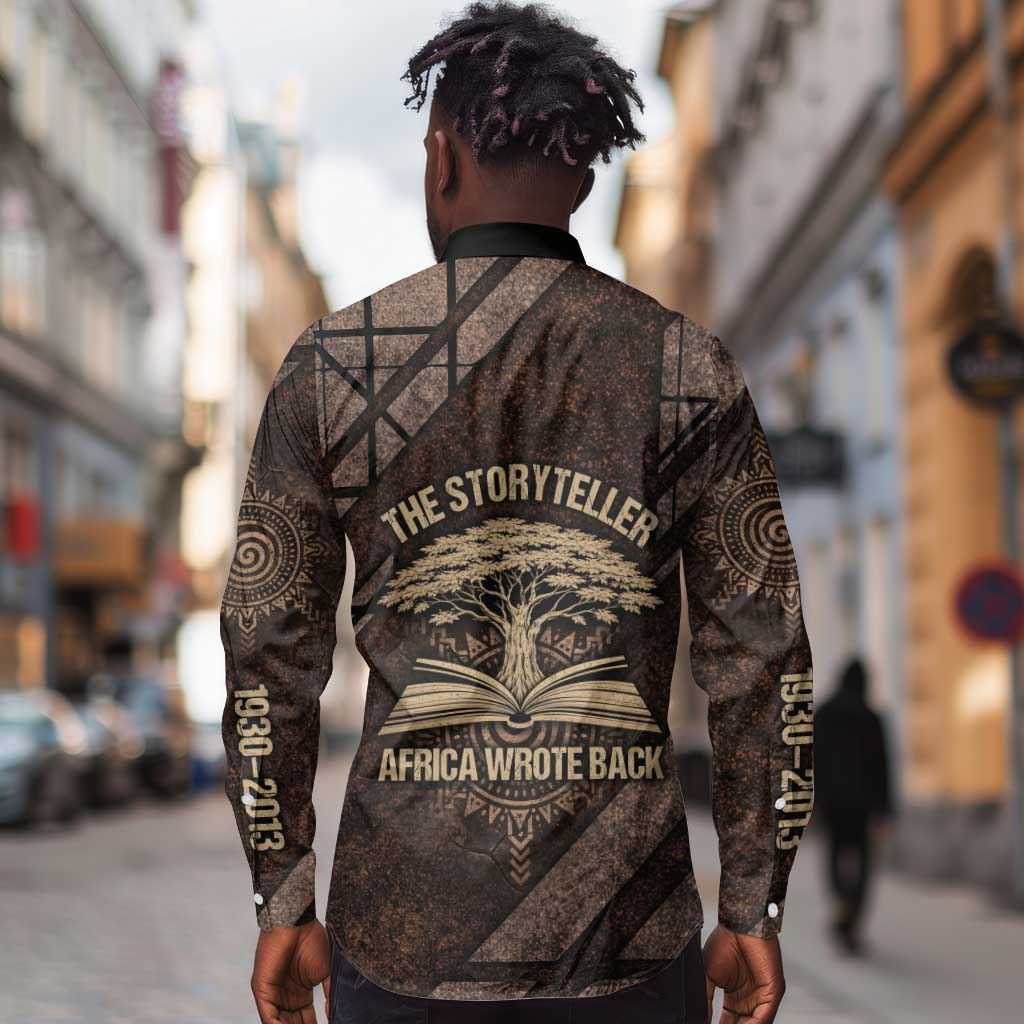 Chinua Achebe Long Sleeve Button Shirt with Tribal Symbol Design, The Storyteller Quote and Africa Wrote Back - African Pride