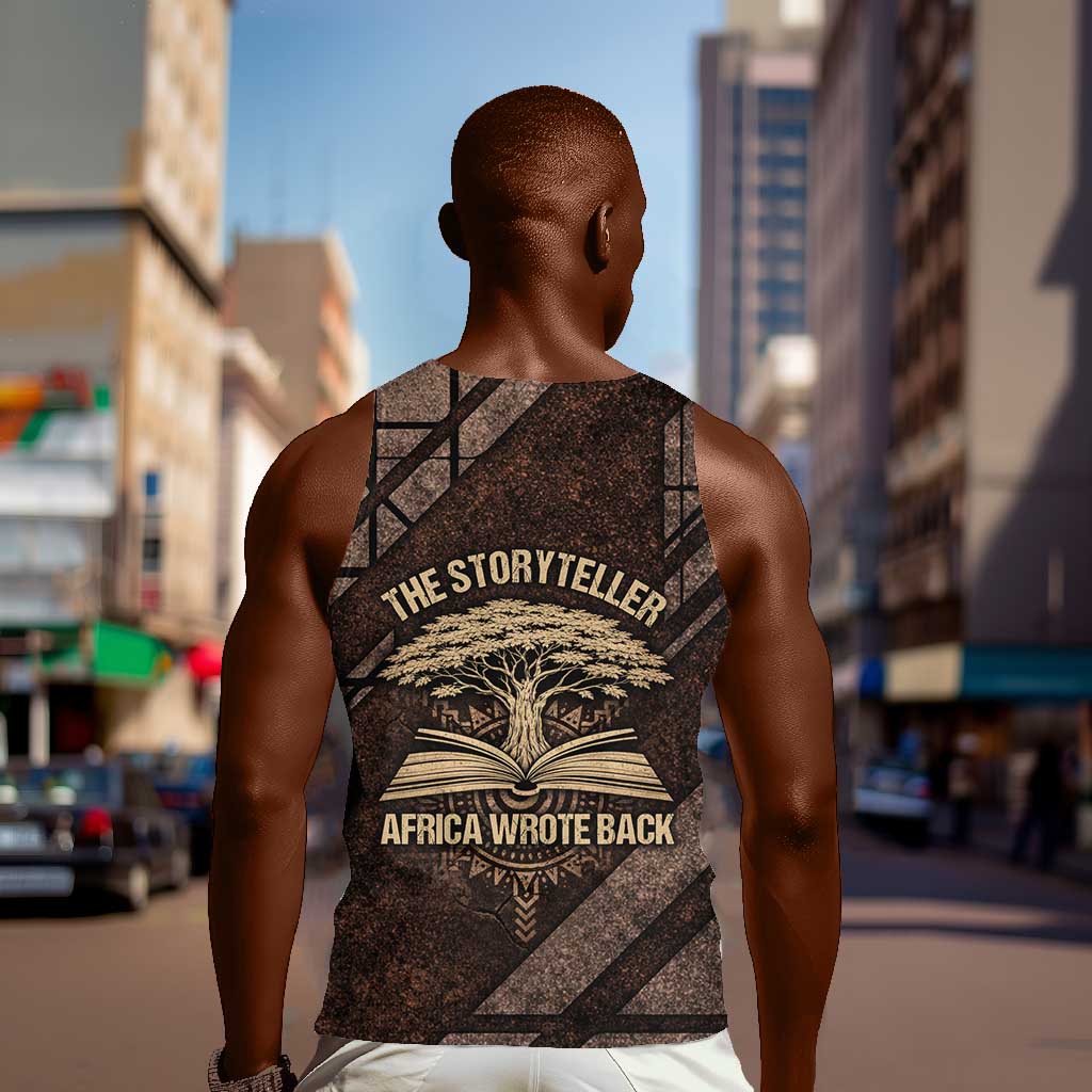 Chinua Achebe Men Tank Top with Tribal Symbol Design, The Storyteller Quote and Africa Wrote Back - African Pride