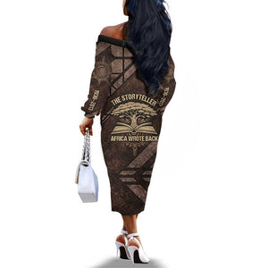Chinua Achebe Off The Shoulder Long Sleeve Dress with Tribal Symbol Design, The Storyteller Quote and Africa Wrote Back - African Pride