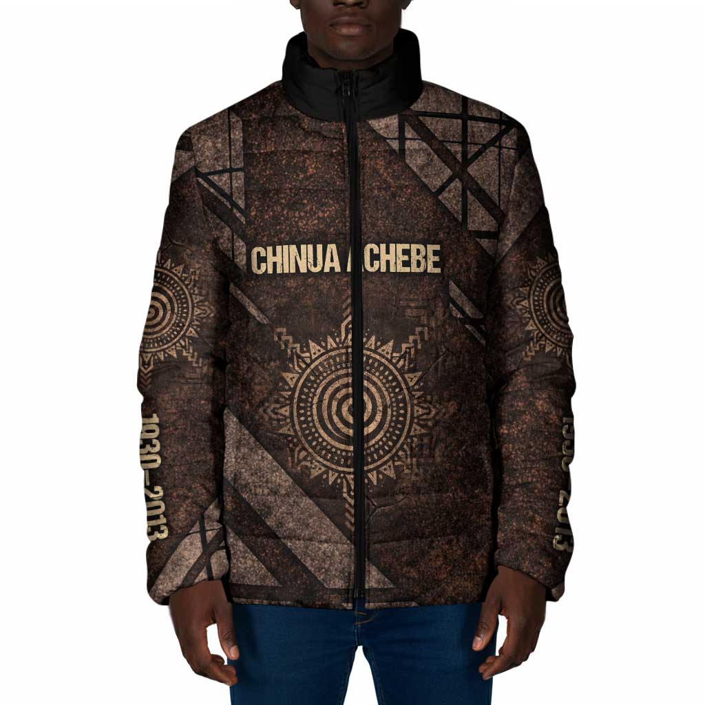Chinua Achebe Padded Jacket with Tribal Symbol Design, The Storyteller Quote and Africa Wrote Back - African Pride