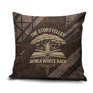 Chinua Achebe Pillow Cover with Tribal Symbol Design, The Storyteller Quote and Africa Wrote Back - African Pride