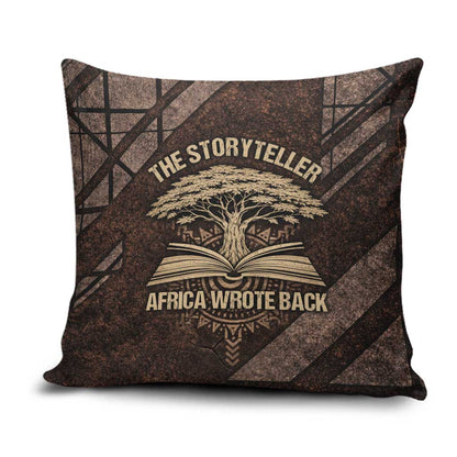 Chinua Achebe Pillow Cover with Tribal Symbol Design, The Storyteller Quote and Africa Wrote Back - African Pride