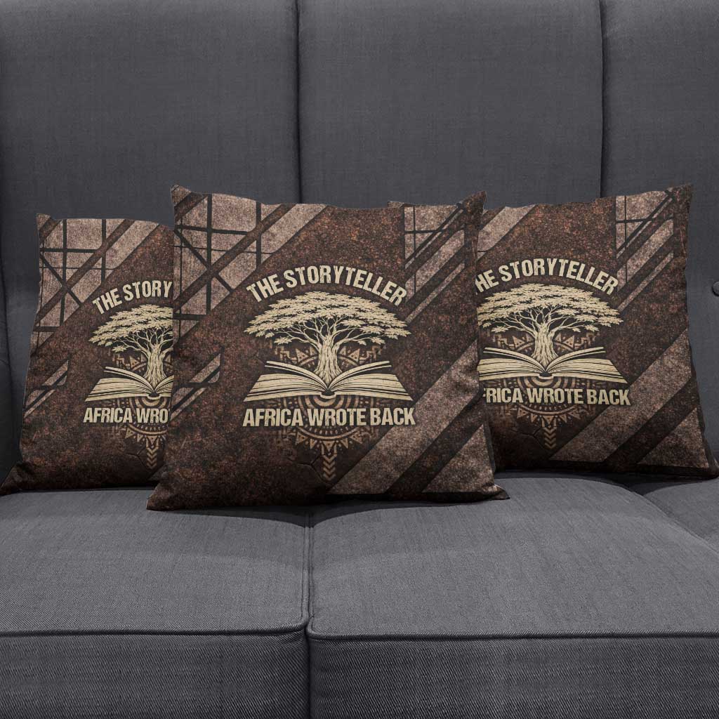 Chinua Achebe Pillow Cover with Tribal Symbol Design, The Storyteller Quote and Africa Wrote Back - African Pride