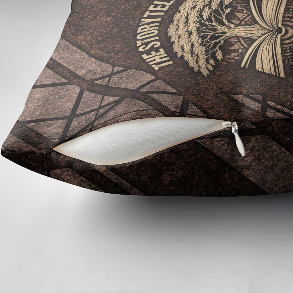 Chinua Achebe Pillow Cover with Tribal Symbol Design, The Storyteller Quote and Africa Wrote Back - African Pride