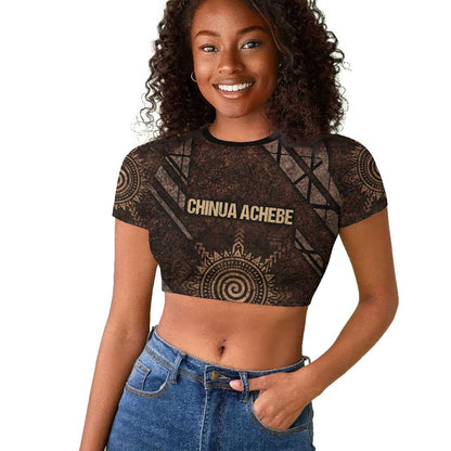 Chinua Achebe Raglan Cropped T shirt with Tribal Symbol Design, The Storyteller Quote and Africa Wrote Back - African Pride