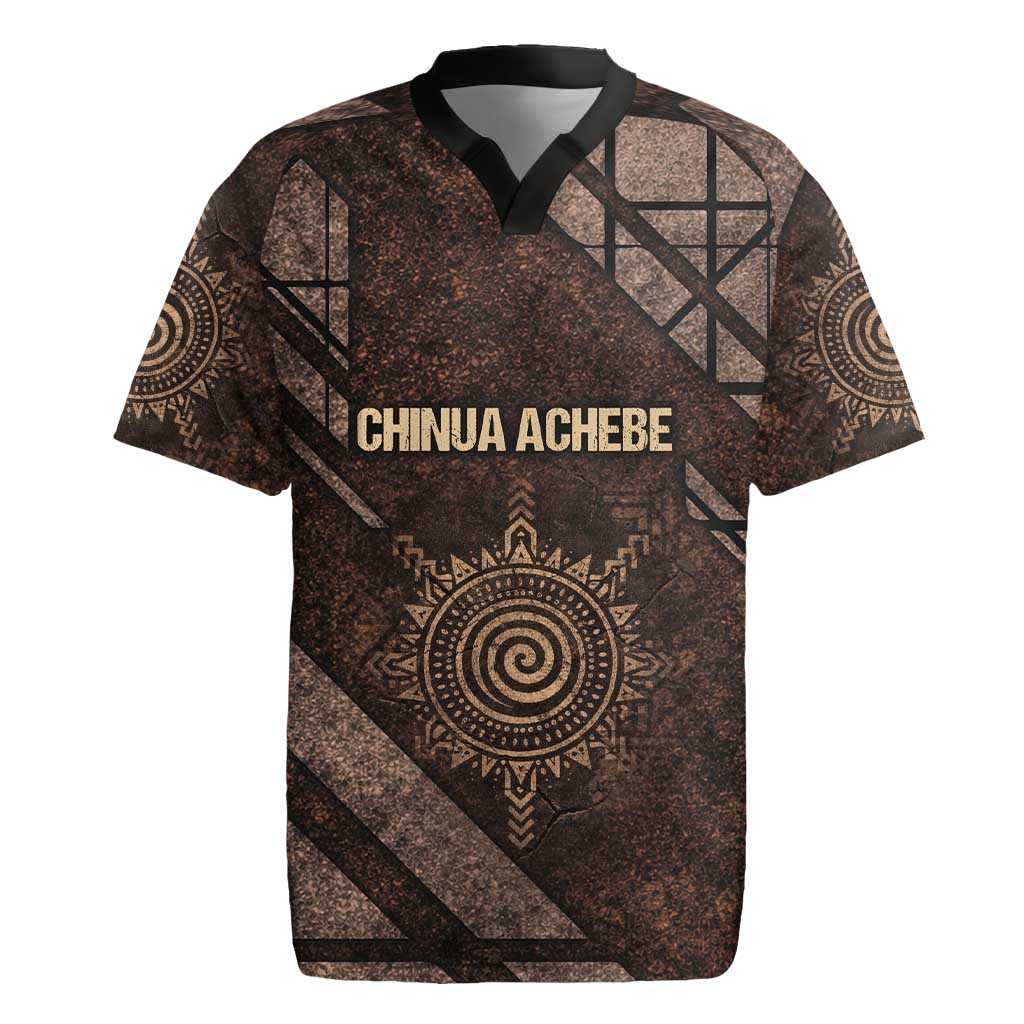 Chinua Achebe Rugby Jersey with Tribal Symbol Design, The Storyteller Quote and Africa Wrote Back - African Pride