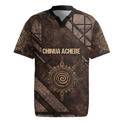 Chinua Achebe Rugby Jersey with Tribal Symbol Design, The Storyteller Quote and Africa Wrote Back - African Pride