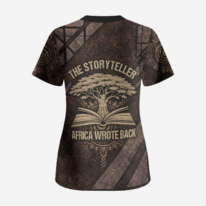 Chinua Achebe Scrub Top with Tribal Symbol Design, The Storyteller Quote and Africa Wrote Back - African Pride