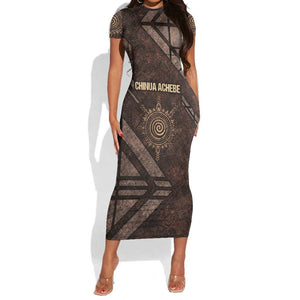 Chinua Achebe Short Sleeve Bodycon Dress with Tribal Symbol Design, The Storyteller Quote and Africa Wrote Back - African Pride