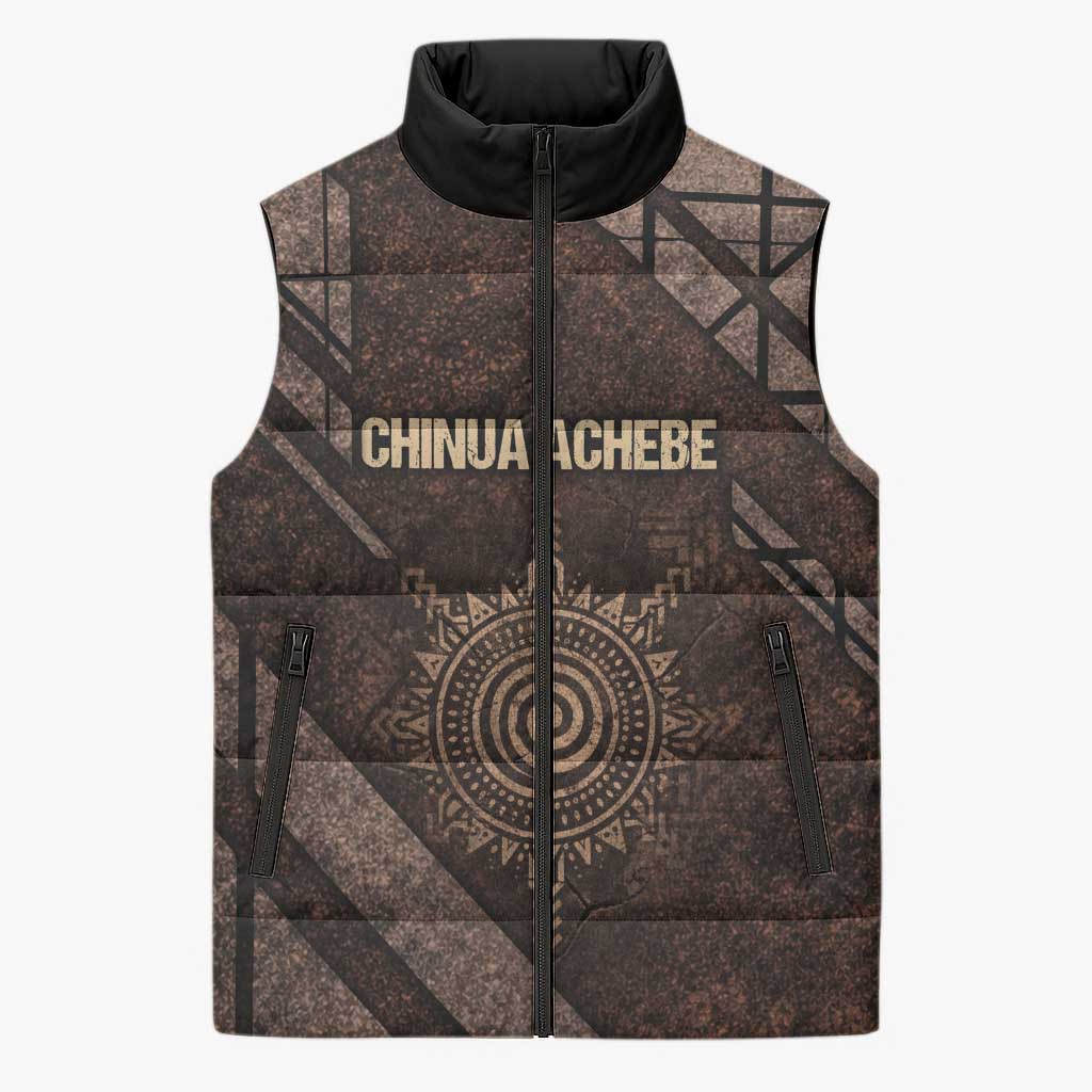 Chinua Achebe Sleeveless Puffer Jacket with Tribal Symbol Design, The Storyteller Quote and Africa Wrote Back - African Pride