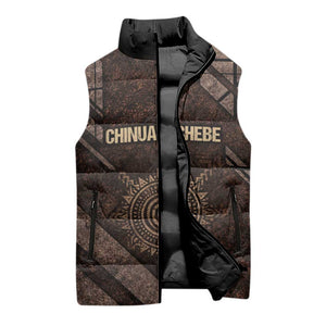 Chinua Achebe Sleeveless Puffer Jacket with Tribal Symbol Design, The Storyteller Quote and Africa Wrote Back - African Pride