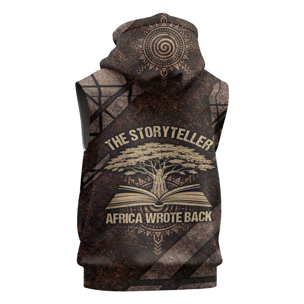 Chinua Achebe Sleeveless Zip Hoodie with Tribal Symbol Design, The Storyteller Quote and Africa Wrote Back - African Pride